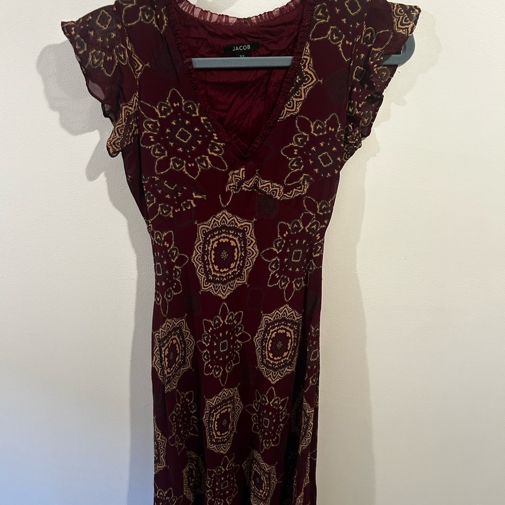 Jacob Burgundy and Gold Midi Dress